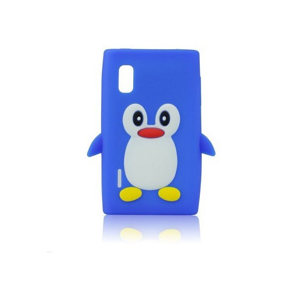 CUSTODIA GEL TPU SILICONE per LG E610 OPTIMUS L5, E612 FANTASIA PINGUINO COLORE BLU