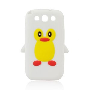 CUSTODIA GEL TPU SILICONE per SAMSUNG I9300 GALAXY S3, I9300i GALAXY S3 NEO FANTASIA PINGUINO COLORE BIANCO