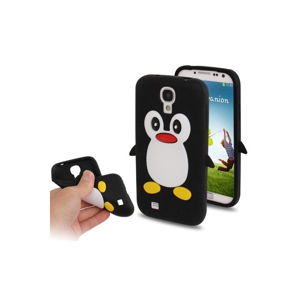 CUSTODIA GEL TPU SILICONE per SAMSUNG I9500 GALAXY S4, I9505, I9502 FANTASIA PINGUINO COLORE NERO