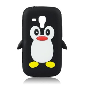 CUSTODIA GEL TPU SILICONE per SAMSUNG S7562 GALAXY S DUOS, S7560 GALAXY TREND, S7580 FANTASIA PINGUINO COLORE NERO