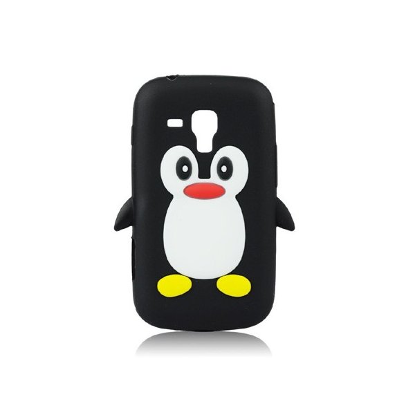 CUSTODIA GEL TPU SILICONE per SAMSUNG S7562 GALAXY S DUOS, S7560 GALAXY TREND, S7580 FANTASIA PINGUINO COLORE NERO