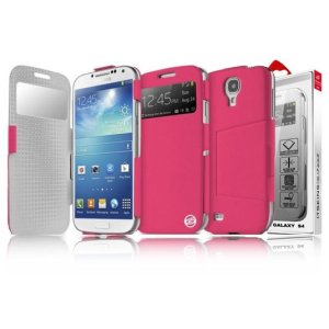 CUSTODIA BOOK PELLE per SAMSUNG I9500 GALAXY S4 CON FINESTRA IDENTIFICATIVO CHIAMANTE E STAND ROSA ITSKINS BLISTER