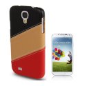 CUSTODIA BACK RIGIDA per SAMSUNG I9500 GALAXY S4, I9505, I9502 CON INSERTI IN PELLE COLORE NERO, BEIGE E ROSSO