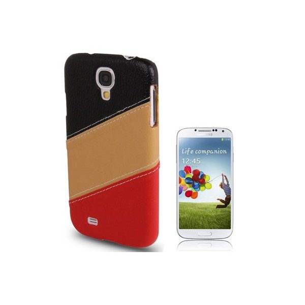 CUSTODIA BACK RIGIDA per SAMSUNG I9500 GALAXY S4, I9505, I9502 CON INSERTI IN PELLE COLORE NERO, BEIGE E ROSSO