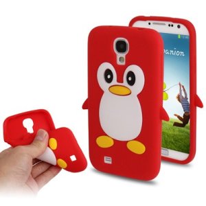 CUSTODIA GEL TPU SILICONE per SAMSUNG I9500 GALAXY S4, I9505, I9502 FANTASIA PINGUINO COLORE ROSSO