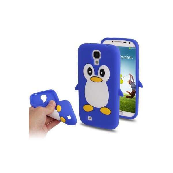 CUSTODIA GEL TPU SILICONE per SAMSUNG I9500 GALAXY S4, I9505, I9502 FANTASIA PINGUINO COLORE BLU