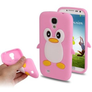 CUSTODIA GEL TPU SILICONE per SAMSUNG I9500 GALAXY S4, I9505, I9502 FANTASIA PINGUINO COLORE ROSA