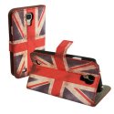 CUSTODIA FLIP ORIZZONTALE PELLE per SAMSUNG I9500 GALAXY S4, I9505, I9502 CON STAND E PORTA CARTE FANTASIA BANDIERA UK ANTICATA