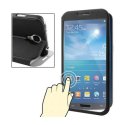 CUSTODIA FLIP SLIM ORIZZONTALE PELLE TOUCH SCREEN per SAMSUNG I9500 GALAXY S4 PARTE FRONTALE TRASPARENTE E STAND COLORE NERO