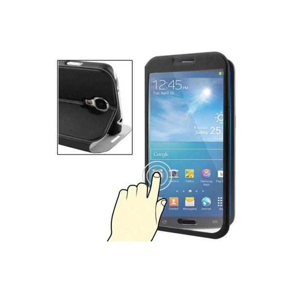 CUSTODIA FLIP SLIM ORIZZONTALE PELLE TOUCH SCREEN per SAMSUNG I9500 GALAXY S4 PARTE FRONTALE TRASPARENTE E STAND COLORE NERO