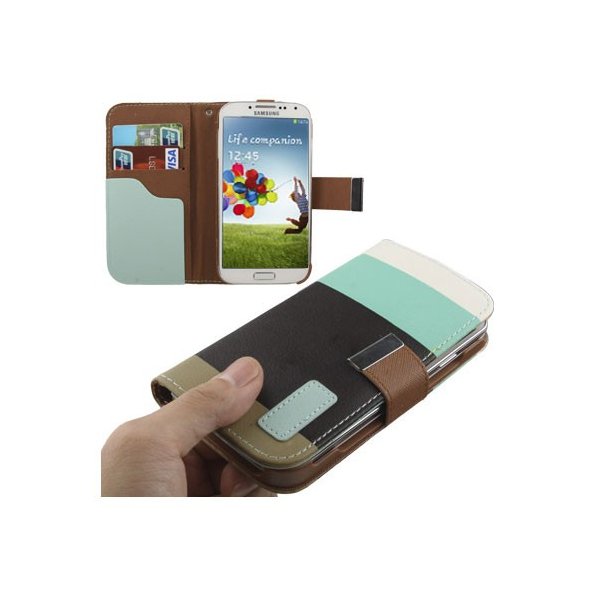 CUSTODIA FLIP ORIZZONTALE per SAMSUNG I9500 GALAXY S4, I9505, I9502 CON STAND, PORTA CARTE E LACCIO DA POLSO FANTASIA RIGHE