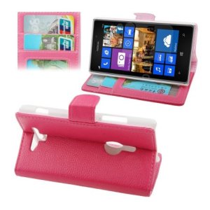 CUSTODIA FLIP ORIZZONTALE PELLE RUVIDA per NOKIA LUMIA 925 CON STAND E PORTA CARTE COLORE ROSA