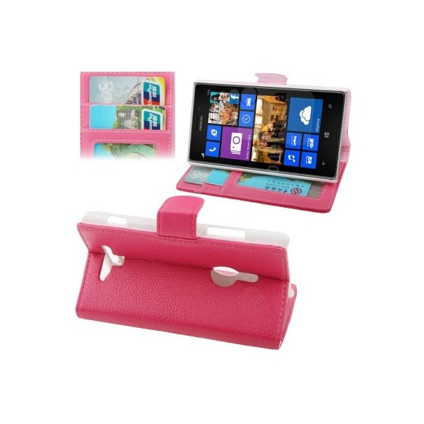 CUSTODIA FLIP ORIZZONTALE PELLE RUVIDA per NOKIA LUMIA 925 CON STAND E PORTA CARTE COLORE ROSA