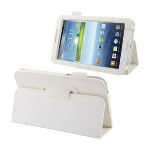 CUSTODIA BOOK PELLE CON STAND E PORTA PENNA per SAMSUNG P3200 GALAXY TAB 3 7.0, P3210 7" POLLICI COLORE BIANCO