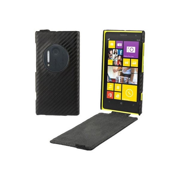 CUSTODIA VERTICALE SLIM FLIP per NOKIA LUMIA 1020, EOS, 909, RM-875, RM-877, RM-876 COLORE NERO CARBON