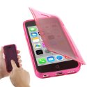 CUSTODIA GEL TPU SILICONE FLIP BOOK TOUCH SCREEN per APPLE IPHONE 5c COLORE FUCSIA