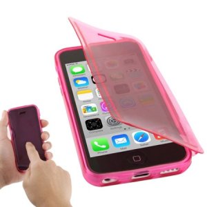 CUSTODIA GEL TPU SILICONE FLIP BOOK TOUCH SCREEN per APPLE IPHONE 5c COLORE FUCSIA