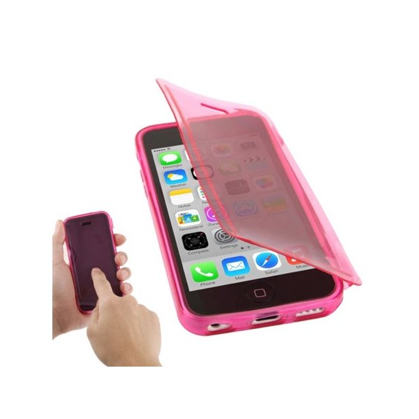 CUSTODIA GEL TPU SILICONE FLIP BOOK TOUCH SCREEN per APPLE IPHONE 5c COLORE FUCSIA