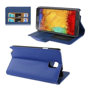 CUSTODIA FLIP ORIZZONTALE PELLE per SAMSUNG GALAXY NOTE 3, N9000, N9002, N9005 CON STAND E PORTA CARTE COLORE BLU