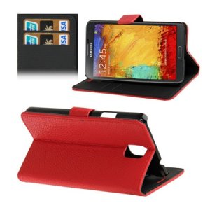 CUSTODIA FLIP ORIZZONTALE PELLE RUVIDA per SAMSUNG GALAXY NOTE 3, N9000, N9002, N9005 CON STAND E PORTA CARTE COLORE ROSSO