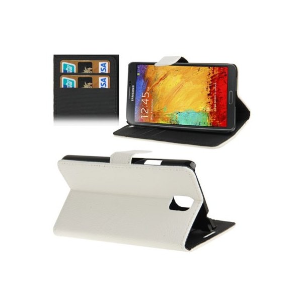 CUSTODIA FLIP ORIZZONTALE PELLE RUVIDA per SAMSUNG GALAXY NOTE 3, N9000, N9002, N9005 CON STAND E PORTA CARTE COLORE BIANCO