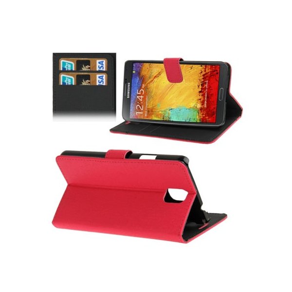 CUSTODIA FLIP ORIZZONTALE per SAMSUNG GALAXY NOTE 3, N9000, N9002, N9005 CON STAND E PORTA CARTE COLORE FUCSIA