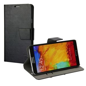 CUSTODIA FLIP ORIZZONTALE PELLE per SAMSUNG GALAXY NOTE 3, N9000, N9002, N9005 CON STAND E PORTA CARTE COLORE NERO