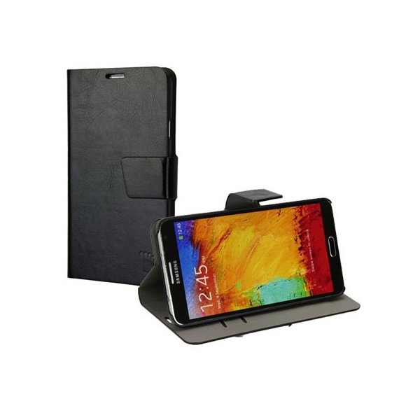 CUSTODIA FLIP ORIZZONTALE PELLE per SAMSUNG GALAXY NOTE 3, N9000, N9002, N9005 CON STAND E PORTA CARTE COLORE NERO