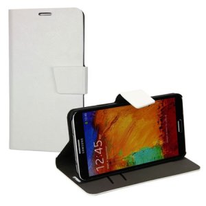 CUSTODIA FLIP ORIZZONTALE PELLE per SAMSUNG GALAXY NOTE 3, N9000, N9002, N9005 CON STAND E PORTA CARTE COLORE BIANCO