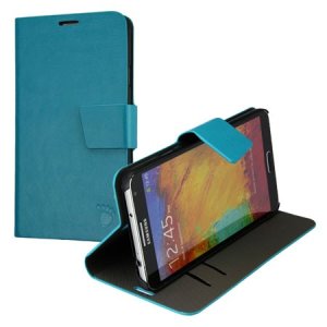 CUSTODIA FLIP ORIZZONTALE PELLE per SAMSUNG GALAXY NOTE 3, N9000, N9002, N9005 CON STAND E PORTA CARTE COLORE AZZURRO