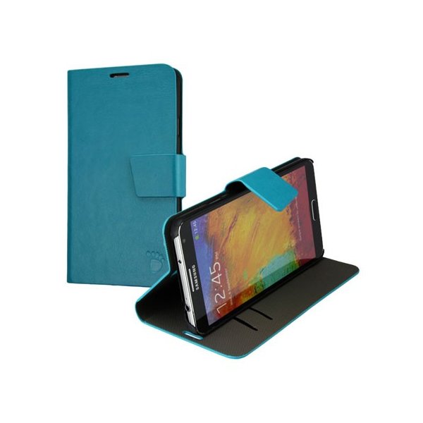 CUSTODIA FLIP ORIZZONTALE PELLE per SAMSUNG GALAXY NOTE 3, N9000, N9002, N9005 CON STAND E PORTA CARTE COLORE AZZURRO