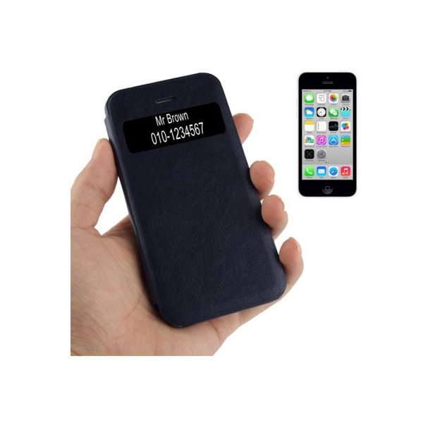 CUSTODIA FLIP ORIZZONTALE PELLE per APPLE IPHONE 5c CON FINESTRA IDENTIFICATIVO CHIAMANTE COLORE BLU