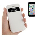 CUSTODIA FLIP ORIZZONTALE PELLE per APPLE IPHONE 5c CON FINESTRA IDENTIFICATIVO CHIAMANTE COLORE BIANCO