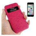 CUSTODIA FLIP ORIZZONTALE PELLE per APPLE IPHONE 5c CON FINESTRA IDENTIFICATIVO CHIAMANTE COLORE FUCSIA