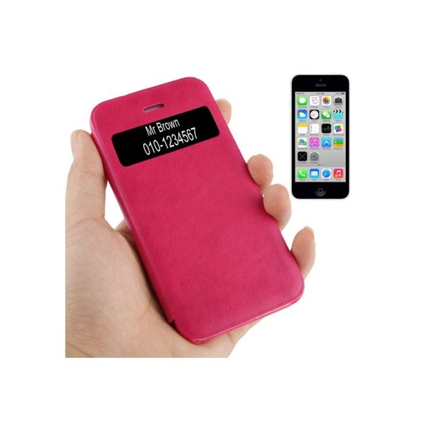 CUSTODIA FLIP ORIZZONTALE PELLE per APPLE IPHONE 5c CON FINESTRA IDENTIFICATIVO CHIAMANTE COLORE FUCSIA