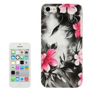 CUSTODIA BACK RIGIDA per APPLE IPHONE 5c FANTASIA FIORI ROSA SU SFONDO NERO