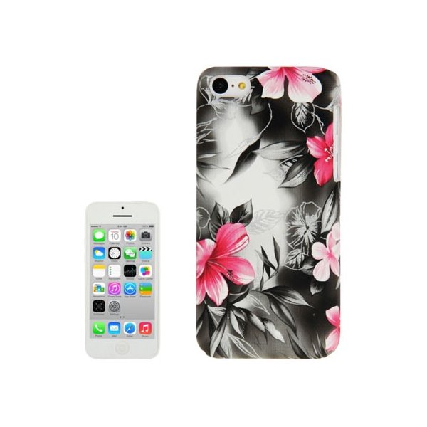 CUSTODIA BACK RIGIDA per APPLE IPHONE 5c FANTASIA FIORI ROSA SU SFONDO NERO