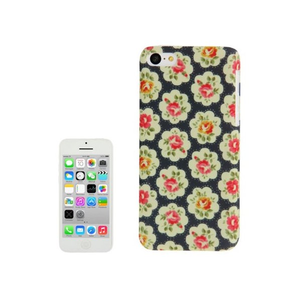 CUSTODIA BACK RIGIDA per APPLE IPHONE 5c FANTASIA ROSE SU SFONDO NERO