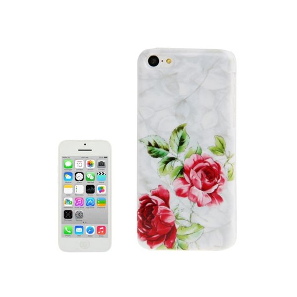 CUSTODIA BACK RIGIDA per APPLE IPHONE 5c FANTASIA ROSE ROSSE SU SFONDO BIANCO