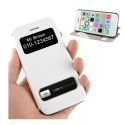 CUSTODIA FLIP ORIZZONTALE per APPLE IPHONE 5c CON DOPPIA FINESTRA IDENTIFICATIVO CHIAMANTE E STAND COLORE BIANCO