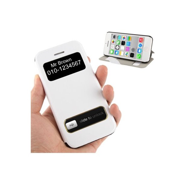 CUSTODIA FLIP ORIZZONTALE per APPLE IPHONE 5c CON DOPPIA FINESTRA IDENTIFICATIVO CHIAMANTE E STAND COLORE BIANCO