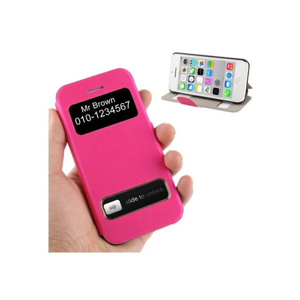 CUSTODIA FLIP ORIZZONTALE per APPLE IPHONE 5c CON DOPPIA FINESTRA IDENTIFICATIVO CHIAMANTE E STAND COLORE FUCSIA