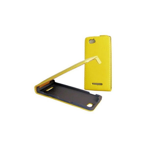 CUSTODIA FLIP SLIM VERTICALE PELLE per SONY XPERIA M, C1904, C1905, C2004, C2005 COLORE GIALLO