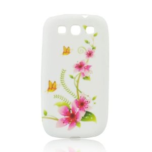 CUSTODIA GEL TPU SILICONE per SAMSUNG I8260 GALAXY CORE, I8262 FANTASIA FIORI E FARFALLE SU SFONDO BIANCO