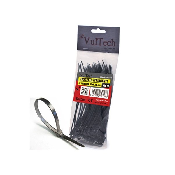 FASCETTA NYLON DI CABLAGGIO MISURA 2,5mm X 100mm CONFEZIONE 100 PEZZI COLORE NERO SN21501 VULTECH