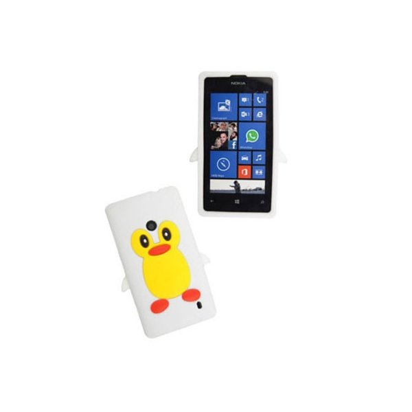 CUSTODIA GEL TPU SILICONE per NOKIA LUMIA 520, LUMIA 525 FANTASIA PINGUINO COLORE BIANCO