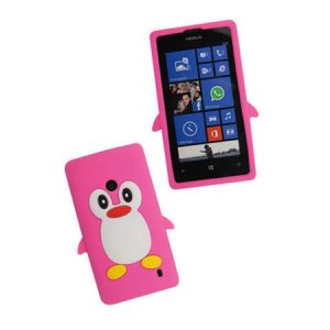 CUSTODIA GEL TPU SILICONE per NOKIA LUMIA 520, LUMIA 525 FANTASIA PINGUINO COLORE ROSA