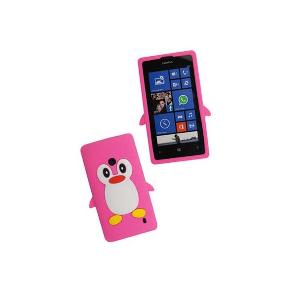 CUSTODIA GEL TPU SILICONE per NOKIA LUMIA 520, LUMIA 525 FANTASIA PINGUINO COLORE ROSA