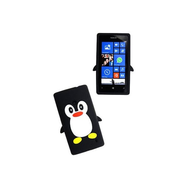 CUSTODIA GEL TPU SILICONE per NOKIA LUMIA 520, LUMIA 525 FANTASIA PINGUINO COLORE NERO