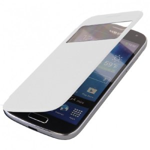 CUSTODIA FLIP ORIZZONTALE per SAMSUNG I9190 GALAXY S4 MINI CON FINESTRA IDENTIFICATIVO CHIAMANTE COLORE BIANCO